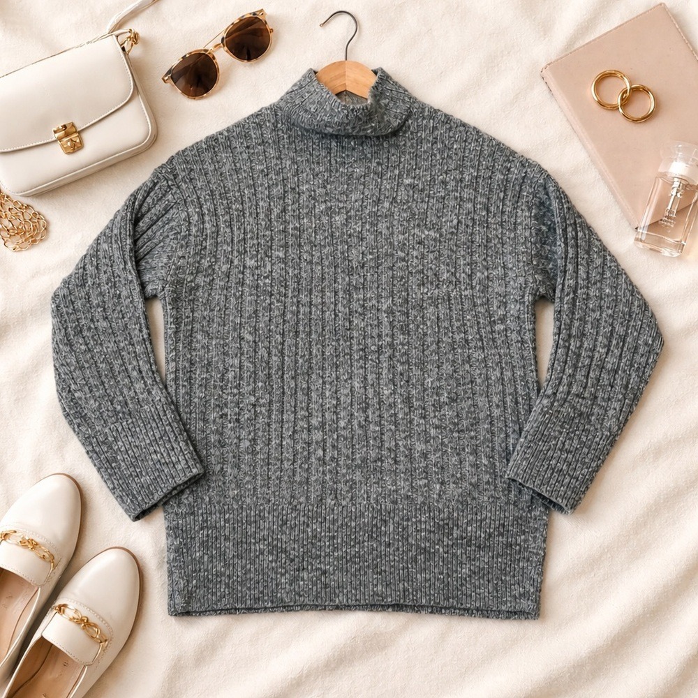 Abercrombie & Fitch Womens Grey Ribbed Mock Neck Marled Knit Sweater XS